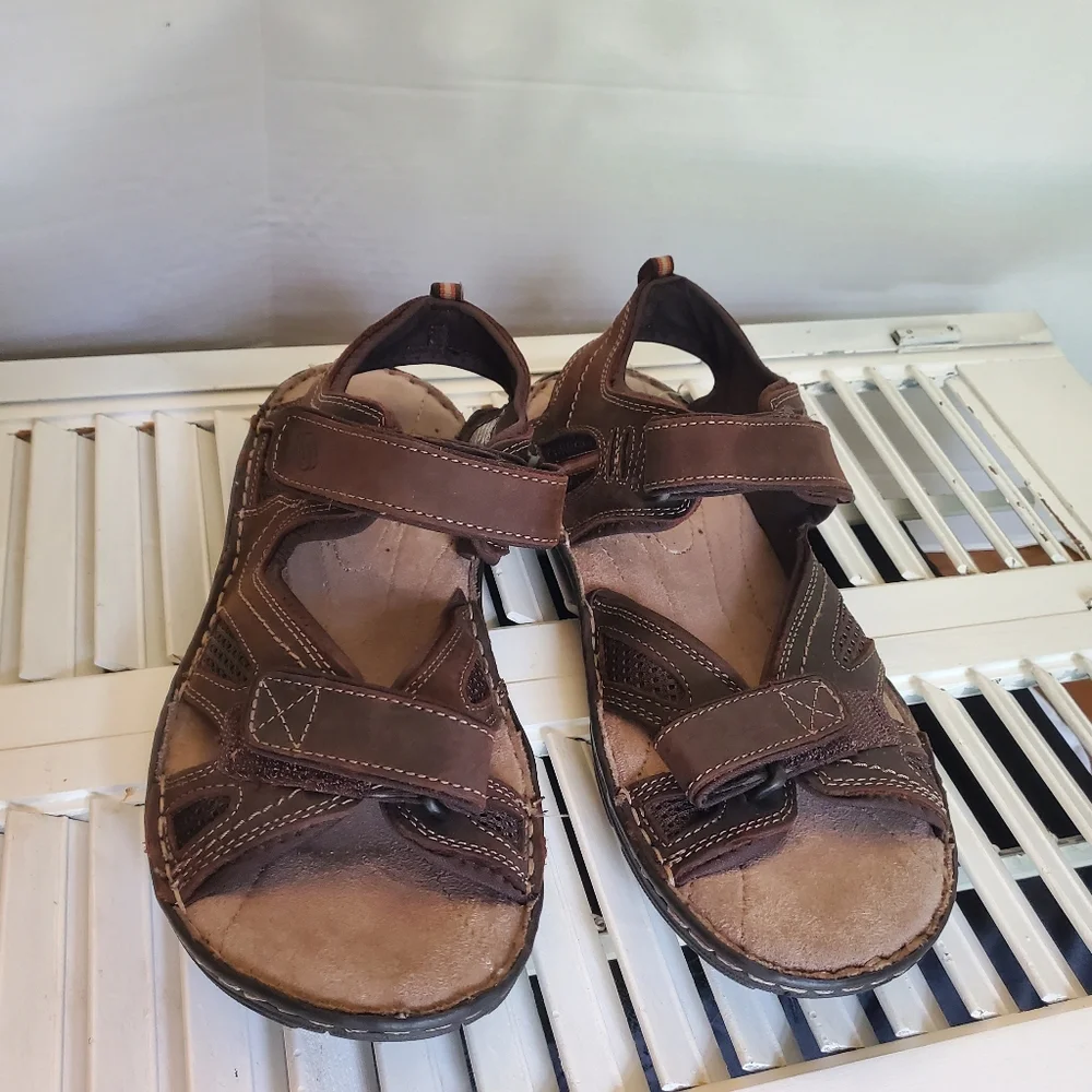 Skechers Men's Brown Leather Strap Sandals, Size 10